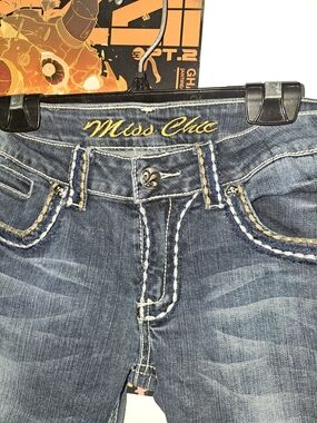 Miss Chic Jeans Classic Skinny in Faded Blue with Cream Stitching